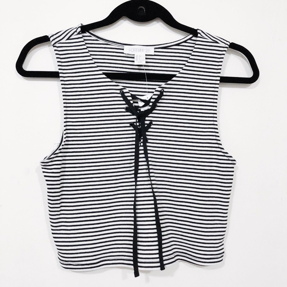 FOREVER 21 Lace Up Crop Top Striped Size Large